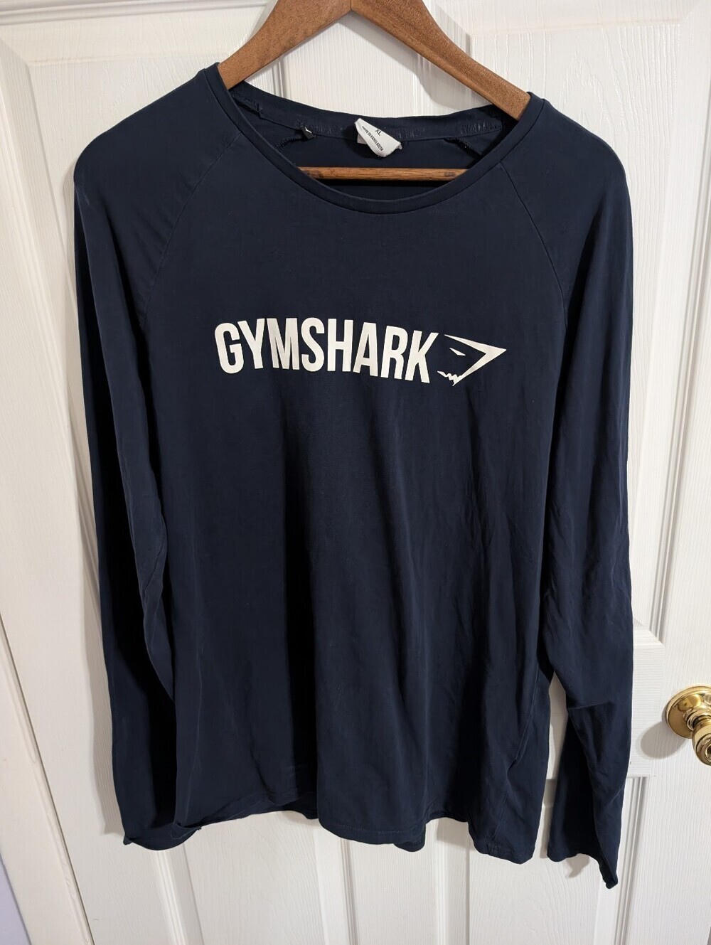 Gymshark Mens Shirt Blue Long Sleeve Active Performance Size XL *hole / flaw*